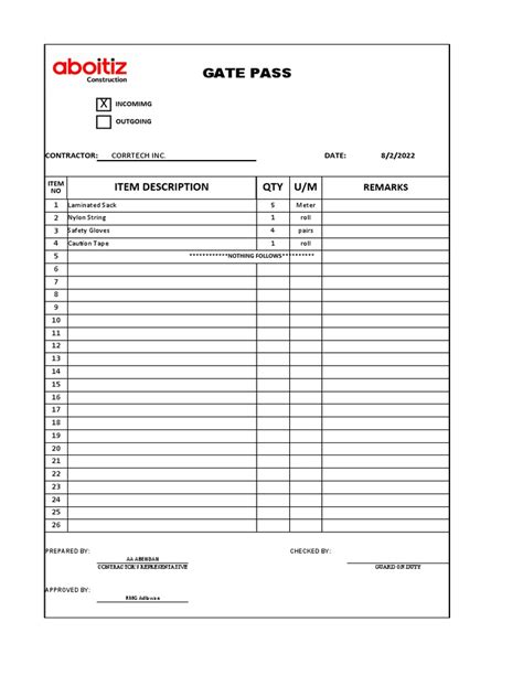 Gate Pass Template | PDF