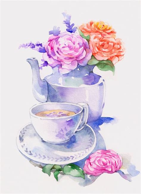 a cup of grey tea | Tea art, Tea illustration, Watercolor art