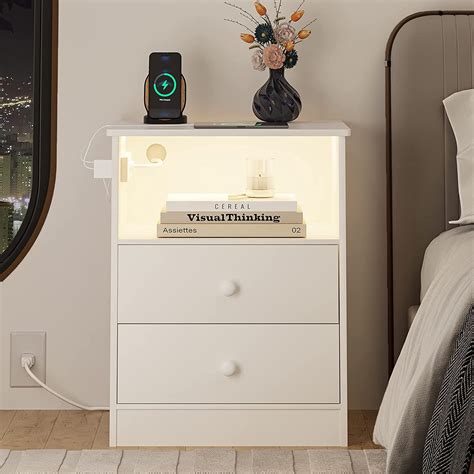 Nightstand Storage Cabinet for Bedroom with 3 Light Modes 10 Brightness ...