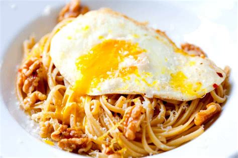 Brown Butter Pasta with Walnuts and Fried Egg