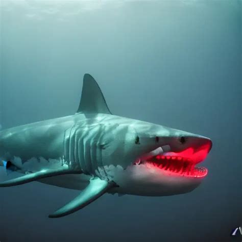 A great white shark with red laser light emanating | Stable Diffusion ...
