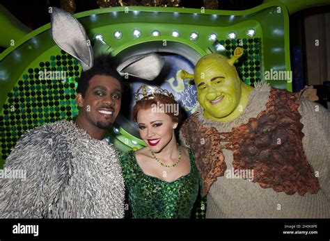 Richard Blackwood who plays Donkey, Kimberley Walsh who plays Princess Fiona and Dean Chisnall ...