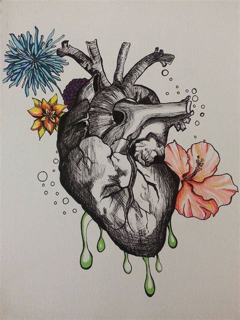 Anatomical Heart Illustration Original Ink Art Print 9X12 Size Colorful and Dark Heart Art ...