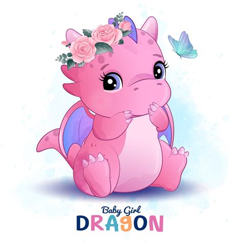 Doodle Baby Girl Dragon Digital Clipart