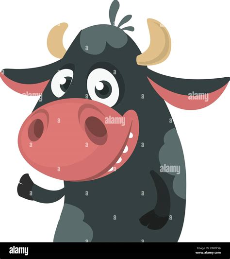 Cartoon cute black cow standing and presenting. Vector illustration of a cow character isolated ...