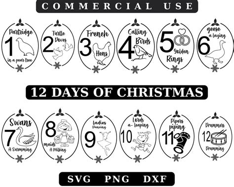 12 Days of Christmas Designs,christmas Clip Art,holiday Graphics,twelve ...