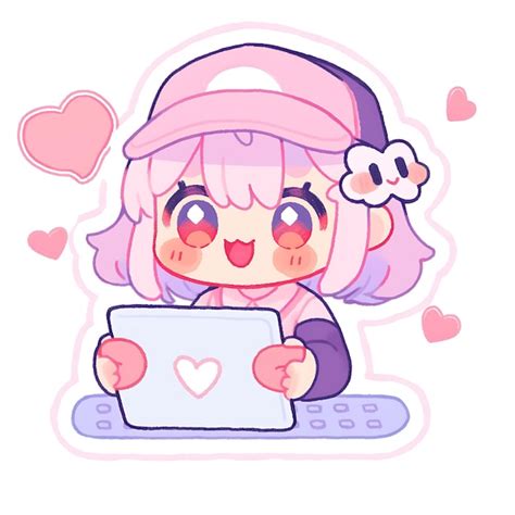 Premium AI Image | A Sticker of a Girl Using a Laptop Anime Sty ...