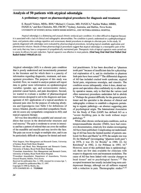 (PDF) Analysis of 50 patients with atypical odontalgia: A preliminary report on pharmacological ...