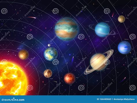 Colorful Solar System with Nine Planets Stock Vector - Illustration of asteroid, blue: 166440668