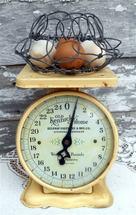 Antique Old Yellow Kitchen Scale Glass front Old Kentucky Home Brand ...