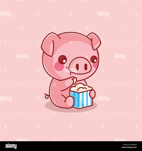 Cute pig eating popcorn cartoon Stock Vector Image & Art - Alamy