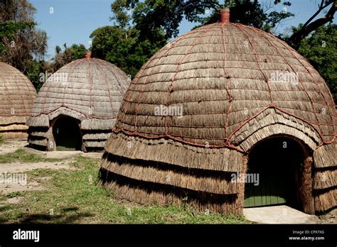 Overall shots of three traditional Zulu huts Stock Photo - Alamy