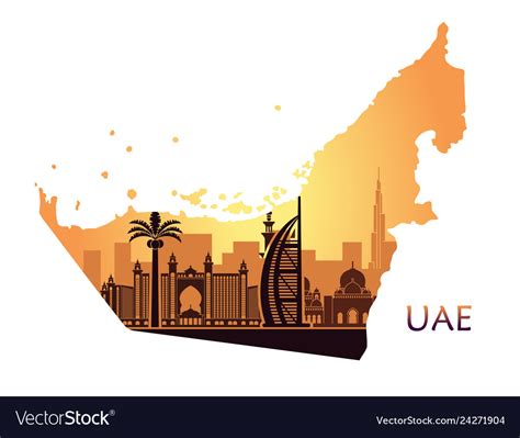 Skyline dubai with camel in form a map Royalty Free Vector