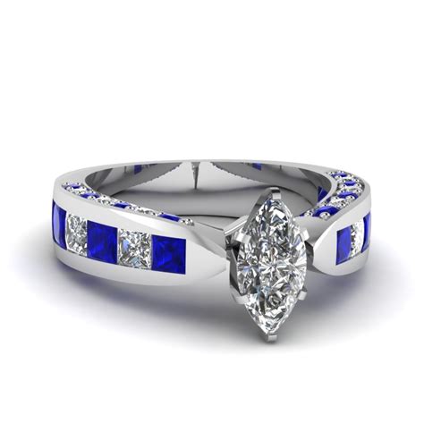 Vintage Cathedral Marquise Diamond Engagement Ring With Sapphire In 14K White Gold | Fascinating ...