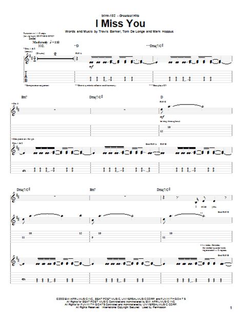 Blink-182 "I Miss You" Sheet Music Notes | Download Printable PDF Score 69799