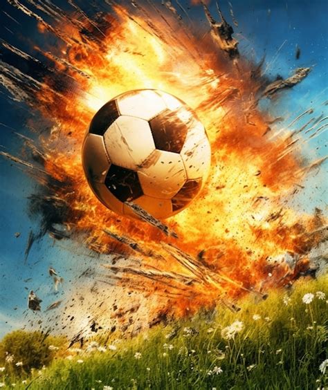 Premium AI Image | Arafed soccer ball exploding in the air with a field of grass generative ai