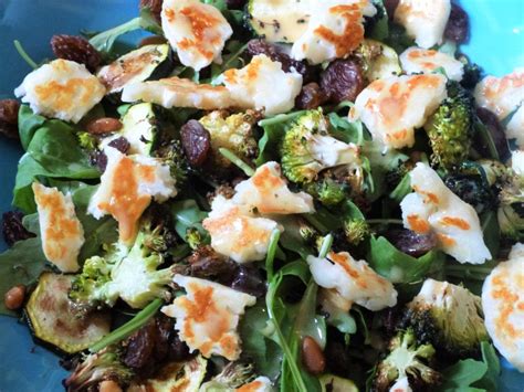 Baked Courgette, Broccoli and Pine Nut Salad with Halloumi and Sultana ...