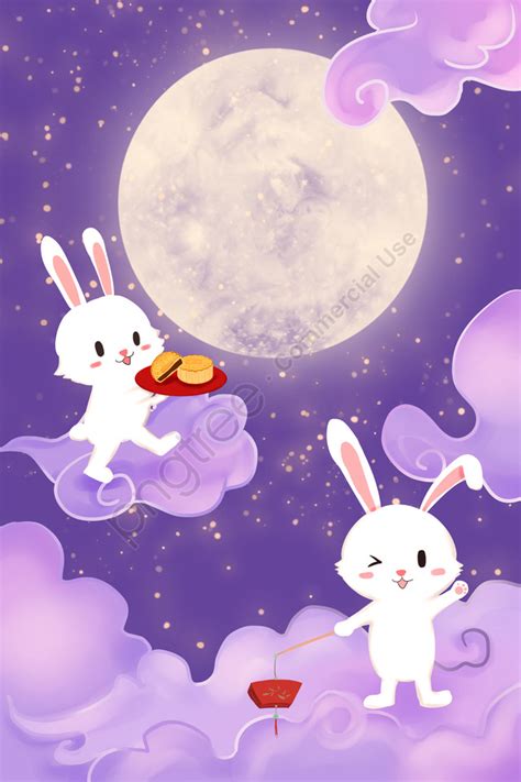 Mid Autumn Festival Jade Rabbit Moon Cake Moon, Starry Sky, Colorful Cloud, Beautiful ...