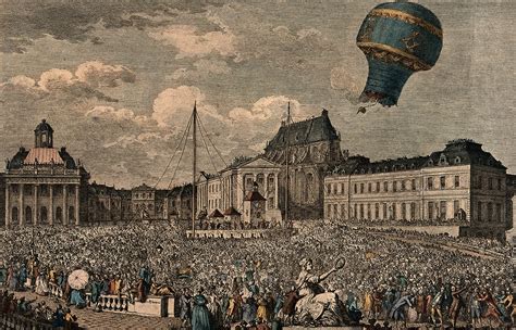 A balloon ascent by the Montgolfier brothers at Versailles in 1783 ...