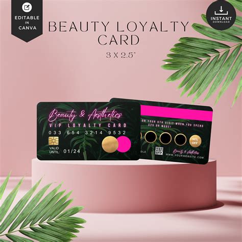 Loyalty Card Template, Beauty Loyalty Cards, Pink neon tropical, Salon Business Card Template ...