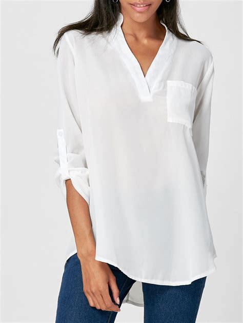 [ 33% OFF ] 2018 Simple V-neck Solid Color 3/4 Sleeve Blouse For Women In White M | Rosegal.com