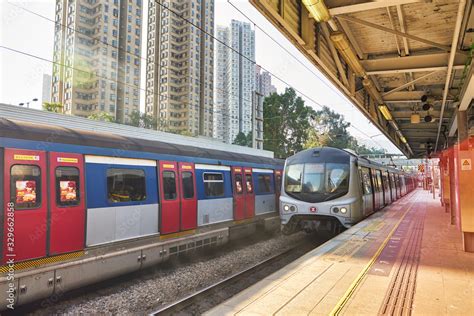 HONG KONG, CHINA - CIRCA JANUARY, 2019: an MTR train on Sha Tin. Sha ...