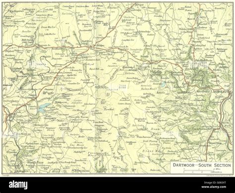 DEVON: Dartmoor-south, 1924 vintage map Stock Photo - Alamy