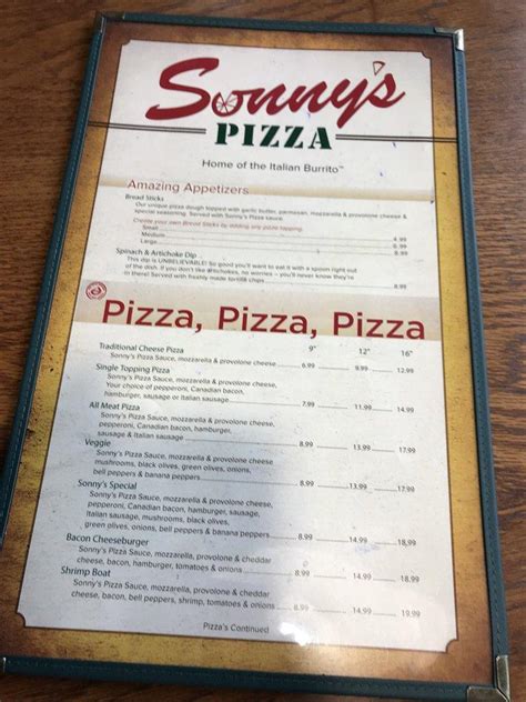 Menu at Sonny's Pizza pizzeria, Saint Francisville