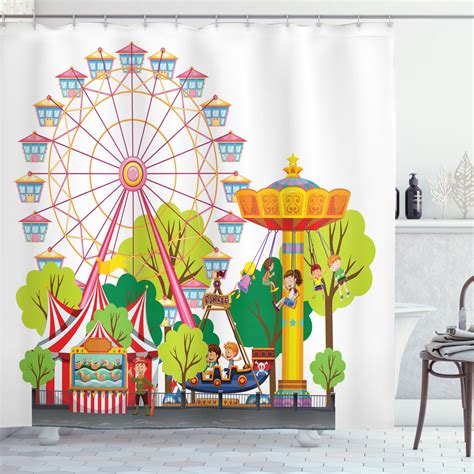 Ferris Wheel Shower Curtain, Clip Art Style Circus Illustration with ...