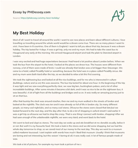 My Best Holiday Essay Example - PHDessay.com