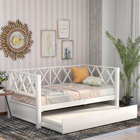 enyopro Twin Daybed with Trundle, Wood Twin Bed Frame, White Daybed and ...