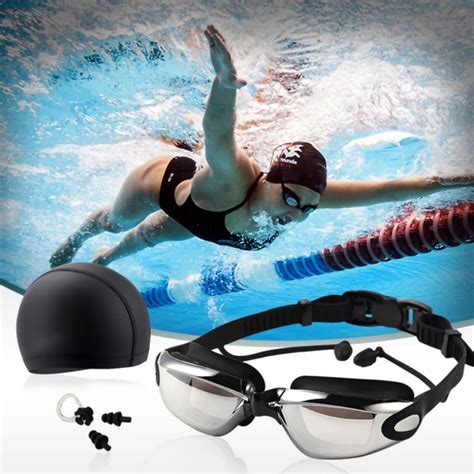 2018 Men Women Swimming Goggles Suit HD Waterproof swim goggles+Swimming cap+Nose Clip+Ear Plugs ...