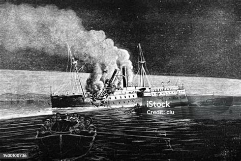 Explosion Of The Us Battleship Uss Maine In Cuba Harbor 1898 Stock ...