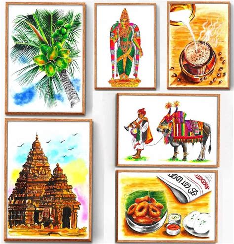 Tamil Nadu Watercolor Painting Tamil Wall Art Tamil Home - Etsy