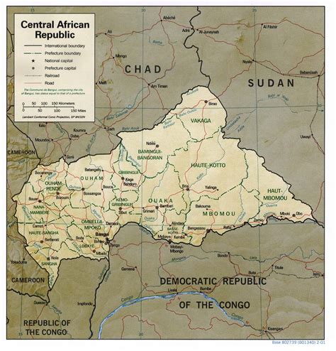 Mapa físico y político de la República Centroafricana (2001) - Mapas Milhaud