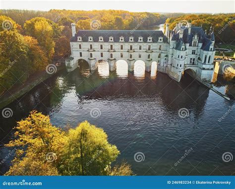 CHENONCEAU, FRANCE - NOVEMBER 6, 2021: Aerial Drone View of French ...