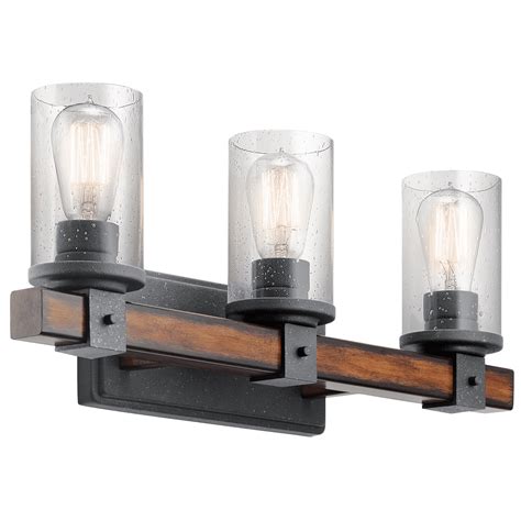 Barrington 3 Light Vanity Light in Distressed Black Metal and Wood ...