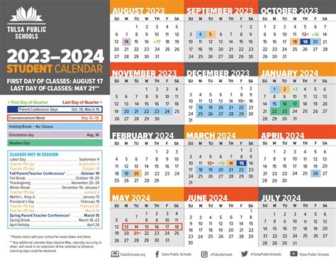 Tulsa Public Schools Calendar 2024 with Holidays