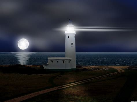 Lighthouses At Night And Moon | Amazing Wallpapers