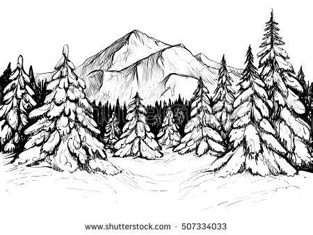 Winter Forest Sketch Black White Vector Stock Vector (Royalty Free ...