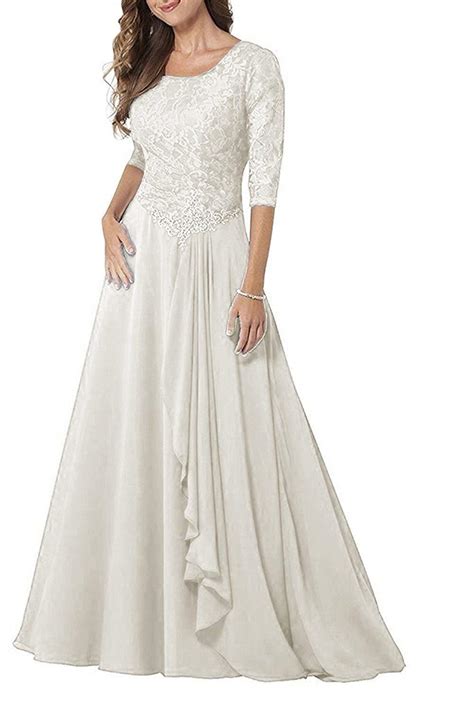 Chiffon Mother of The Bride Dresses Long Sleeves Lace Evening Party Gowns Formal Mothers Dress ...