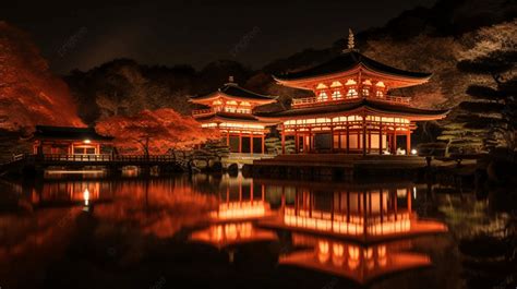 Japanese Temple In The Night Reflects Background, Aed Experience, Hd Photography Photo, Water ...