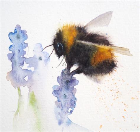 Bumblebee on the lavender | Bee painting, Bee art, Watercolor paintings tutorials