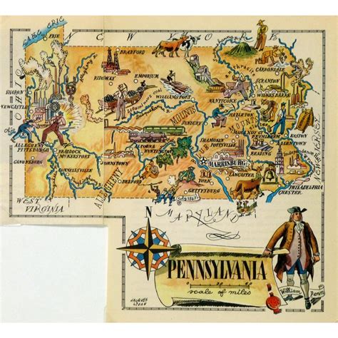 Vintage Pennsylvania Pictorial Map 1946 | Chairish