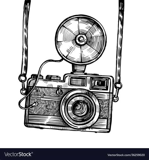 Retro camera with flash vintage sketch Royalty Free Vector