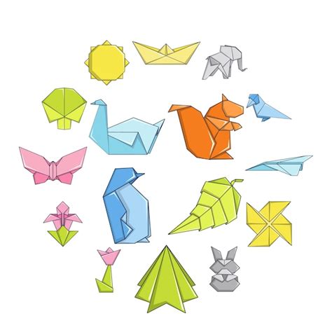 Premium Vector | Origami icon set, cartoon style