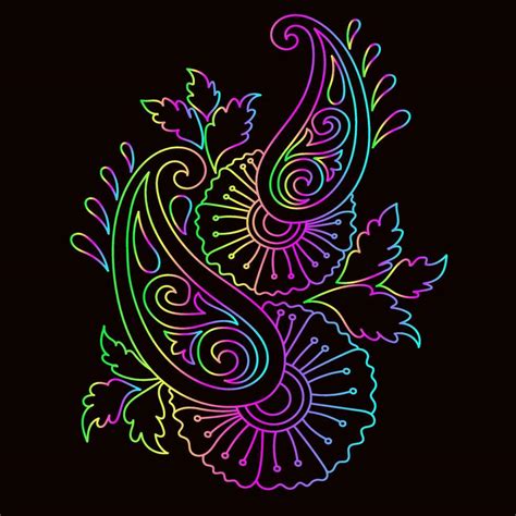 Rainbow color line art floral vector illustration, colorful vintage ...