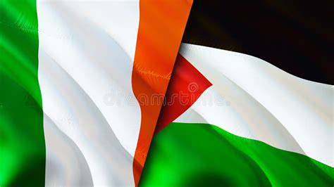 Ireland and Palestine Flags. 3D Waving Flag Design. Ireland Palestine ...