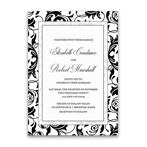 Damask Wedding Invitations Elegant Formal Black and White