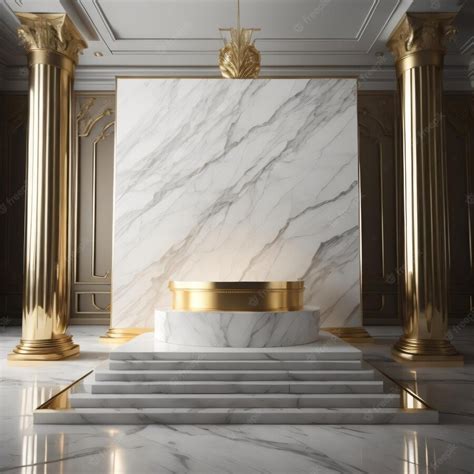 Premium Photo | A white marble floor with gold columns and gold columns.